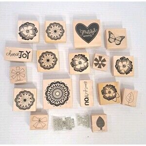 Rubber Stamps Lot 18 Stamps Wood Mounted Flower Theme Stampin Up Floral Flowers